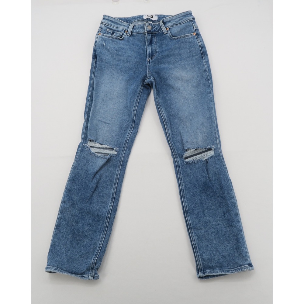 Paige Amber Straight Leg Distressed Jeans‎ Medium Wash Blue Denim Size 27